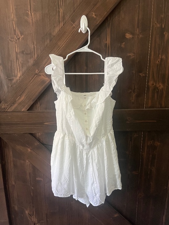 aerie Pants - Aerie White Textured Ruffle Romper NWT | Sleeveless Button Front